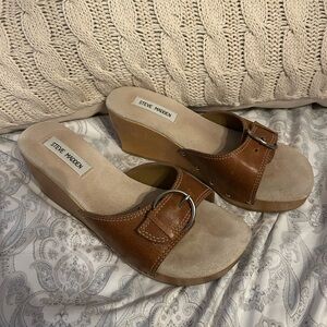 Steve Madden Brown Leather Wedge Slides